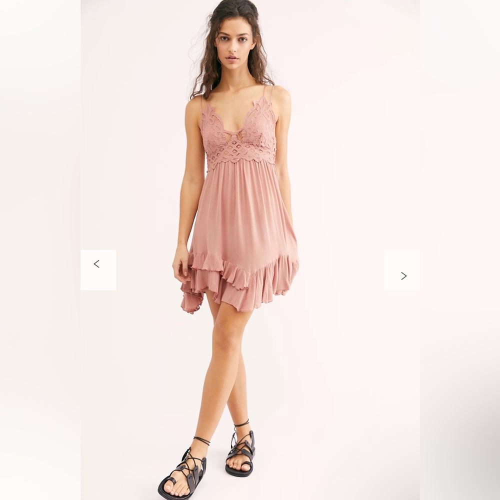 NWT Free People Pink Asymmetrical Ruffled Mini Dress